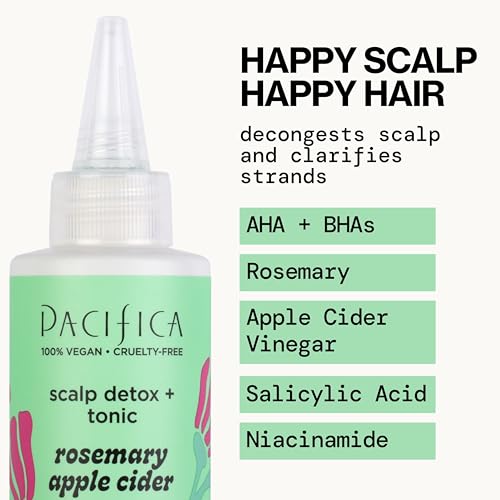 Pacifica Scalp Detox Set – Rosemary Apple Cider Vinegar Scalp Exfoliating Tonic with Scalp Massager Brush, Deep Cleansing & Clarifying Treatment for Buildup, Dry Flaky Scalp, Vegan