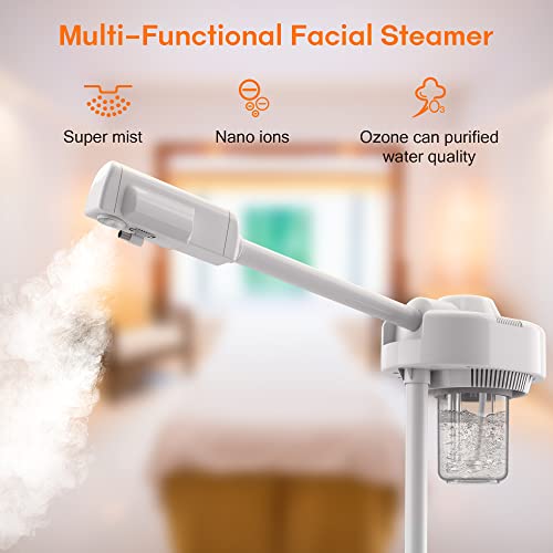 Kingsteam Professional Nano Ionic Facial Steamer on Wheels with Ozone Function, Standing Face Steamer for Deep Pore Care, Hydration, Home Spa & Salon Use