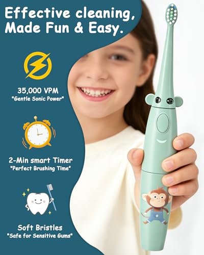 HUACOCARE Kids Water Flosser & Electric Toothbrush Combo | Giraffe & Monkey Design | 3 Gentle Modes & 2 Sonic Modes | All-in-One for Healthy Brushing Habits |Braces-Friendly | Gift for Boys & Girls