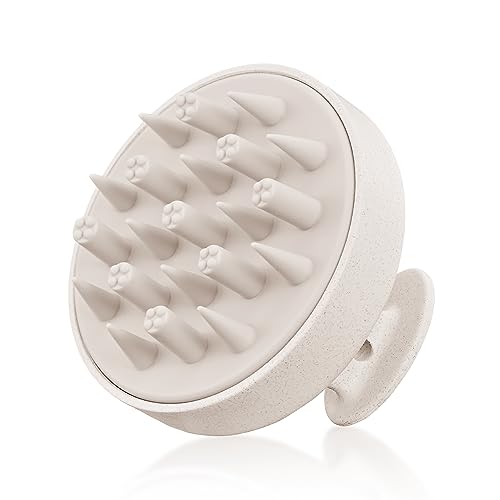 HEETA Hair Scalp Massager for Hair Growth, Shampoo Brush, Scalp Scrubber Exfoliator with Soft Silicone Bristles for Dandruff Removal to Relieve Stress, Wet Dry Use Updated Material, Beige