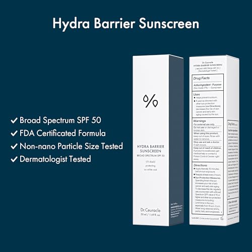 Dr.Ceuracle Hydra Barrier Mineral Sunscreen Broad Spectrum SPF 50 - Korean Sunscreen with Zinc Oxide and Hyaluronic Acid, Dewy Glow (50 ml / 1.69 fl. oz.)