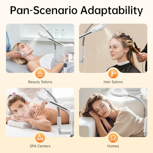 2-in-1 Facial Steamer with 5X Magnifying Lamp, Adjustable Mist, Deep Cleaning for Personal Skin Care, Face Steamer for Esthetician, Professional Facial Humidifier for Home Beauty Salon, White