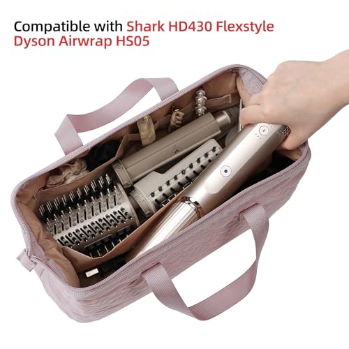 NISHEL Hair Tools Travel Carrying Bag, Portable Hair Air Wrap Dryer Case, Hair Dryer/Curling Iron/Airstraight Attachment Organizer, Peach Pink
