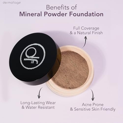 Dermaflage Mineral Powder Sunscreen for Sensitive Skin - Full Coverage, Conceals Acne Scars & Discoloration, Made in the Shade, 7g/0.25 oz - Dark