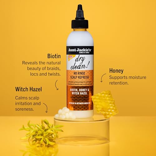 Aunt Jackie's Braid + Twist Collection Dry Clean! No Rinse Scalp Refresh – Detox and Moisturize Scalp with Witch Hazel, Scalposine, Biotin, and Honey – 6 fl oz
