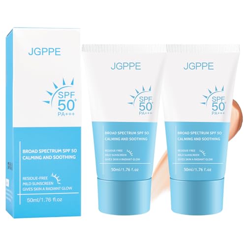 2PC Heartleaf Korean Face Sunscreen SPF 50+, Silky Moisture Sun Essence, Broad Spectrum UVA/UVB Protection, Lightweight & Non-Greasy, No White Cast, 50ml / 1.76 fl. oz.