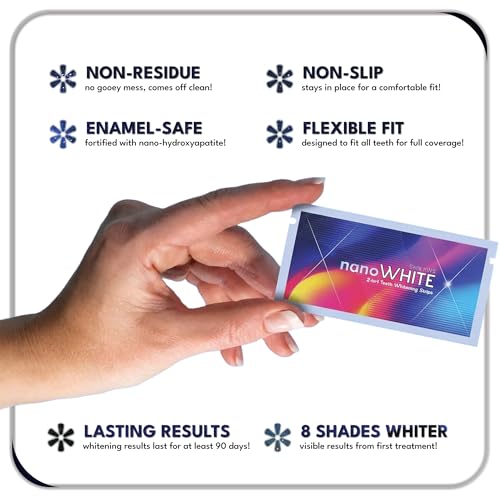 2-in-1 Teeth Whitening Strips | Professional Hydrogen Peroxide + Enamel-Repairing Nano-Hydroxyapatite | 28 No-Residue, Non-Slip Strips | Up to 8 Shades Whiter | Safe for Sensitive Teeth
