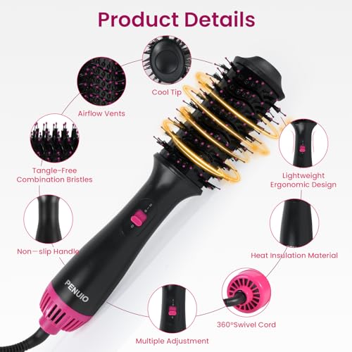 Hair Dryer Brush Blow Dryer in One, Upgraded 4 in 1 Hair Drying Hair Blowout Brush,One Step Hair Dryer and Styler Hot Air Negative Ion Anti-frizz Blowouts, Salon Volumizer & Straightener