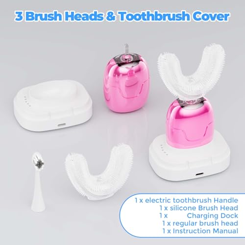 Electric Toothbrush Adults U Shaped Automatic toothbrushes,360° Whole Mouth Cleansing 3 Cleaning Modes,Rechargeable, Waterproof (White)