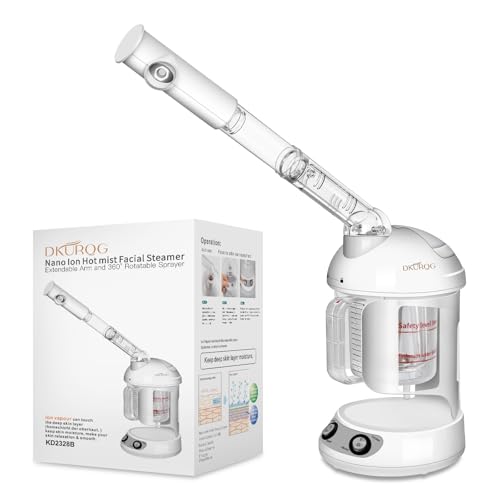Nano Ionic Facial Steamer with Removable Water Cup, Face Steamer 360° Rotatable Sprayer Warm Mist Face Humidifier for Home and Beauty Salon, Facial Deep Cleaning (White)