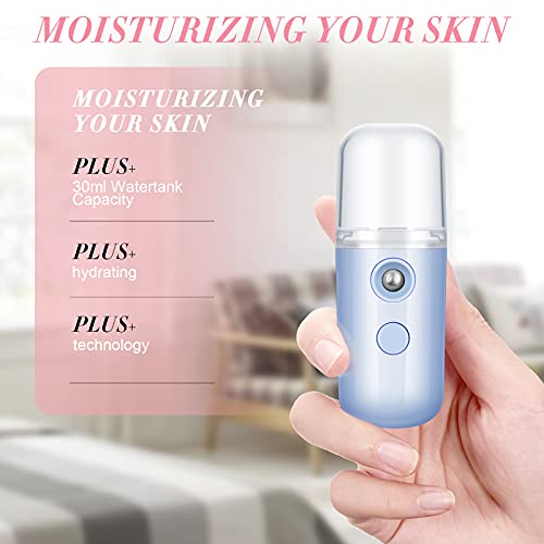 Honoson 2 Nano Facial Mister Sprayer Portable Face Nano Mister for Eyelash Extensions USB Rechargeable 1 oz Handy Skin Care Machine for Face Hydrating, Daily Makeup(White and Blue)