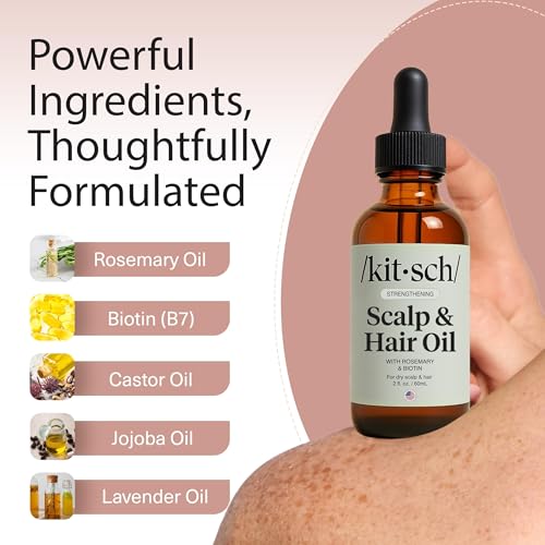 Kitsch Rosemary Oil for Hair Growth – Pre-Wash Hair Oil with Castor, Biotin, Jojoba – Hair Care, Adds Shine, Strengthens Roots, Scalp Treatment | Ideal Gifts for Women – Lavender Scent, 60mL