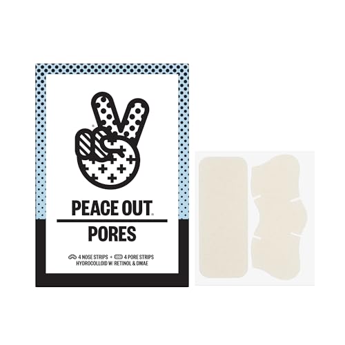 PEACE OUT Pore Strips for Nose and Face, Oil Absorbing Hydrocolloid Blackhead Remover, Pore Minimizing Strips with Retinol, Multi-Use Face Strips for Clogged Pores, 8 Count