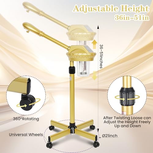 Facial Steamer, Professional Facial Steamer for Estheticians, Hot Mist & Timer Function, Ozone Face Steamer on Wheels for Spa, Salon and at Home Use