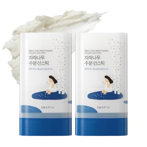 ROUND LAB Birch Juice Moisturizing Sun Stick DUO Broad Spectrum SPF 50+, 1.34oz, Sunscreen Stick for face and body, No White Cast, Non-Sticky, Travel-Friendly, Protector Solar Barra, Korean Sunscreen