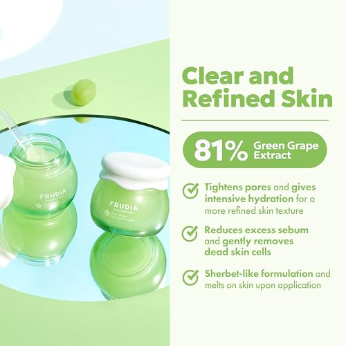 FRUDIA Green Grape Pore Control Face Cream (0.35 oz) – Oil-Control Korean Moisturizer for Face | Pore Refining Face Cream with 81% Green Grape Extract & Tannin Complex | Vegan & Cruelty Free