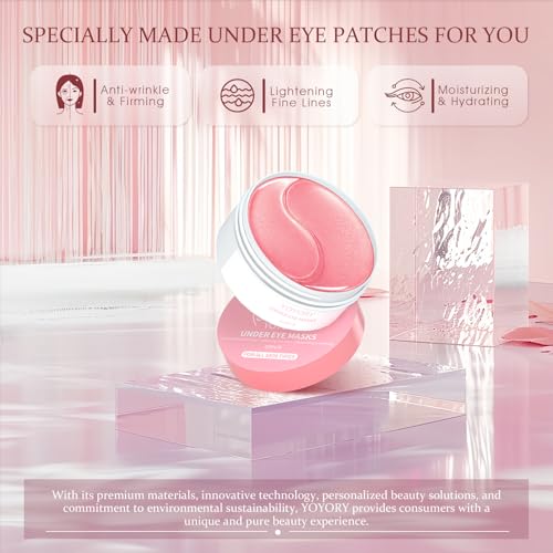 YOYORY Under Eye Patches Masks - for Fine Lines with Collagen and Hyaluronic Acid, Dark Circles,Eye bags,and Fade Wrinkles, puffiness Smoothing Skin Care Treatment for Women and Men, (60 Pcs) Pink