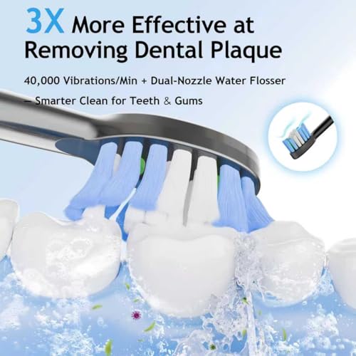 Pinkart 3 in 1 Electric Toothbrush with Water Flosser Combo for Adults, Toothbrush Flosser Combo in One, 8 Brush Heads, Flosser Tip, 180ML Water Tank, Rechargeable Portable Oral Irrigator (Black)