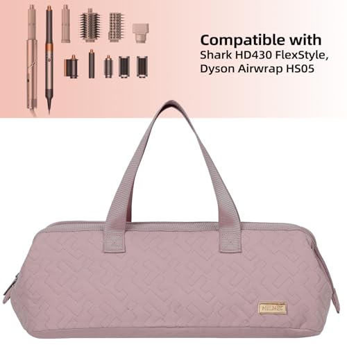 NISHEL Hair Tools Travel Carrying Bag, Portable Hair Air Wrap Dryer Case, Hair Dryer/Curling Iron/Airstraight Attachment Organizer, Peach Pink