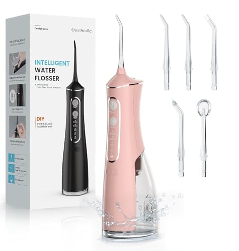 Water Flosser for Teeth Cleaning, 300ML Portable Cordless Oral Irrigator with DIY Strength, 4 Modes, IPX7 Waterproof & 30-Day Battery, 2-Min Smart Timer for Home/Travel Dental Care, Rose Gold