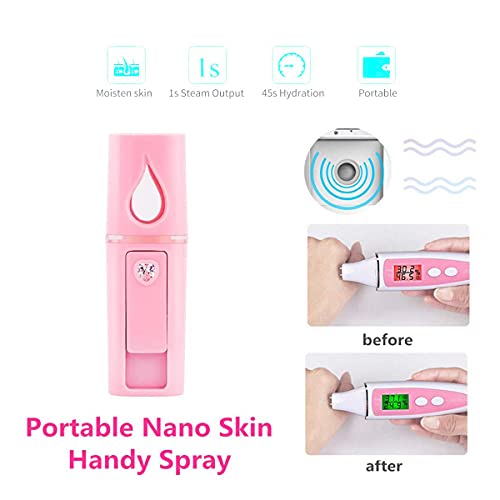 Nano Facial Steamer Mist Spray Eyelash Extensions Cleaning Pores Water SPA Moisturizing Hydrating Face Sprayer USB Rechargeable Mini Beauty Device (Pink)
