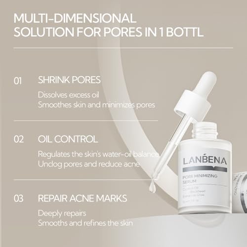 LANBENA Pore Skin Care Serum Facial Essence, Minimize Enlarged Pores, for Tightening Pores, Shrinking Pores + Relieving Dryness + Oil Control Firming + Moisturizing (New Packing)
