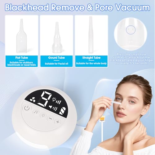 Pro Cordless Microdermabrasion Machine, Beauty Star Portable Facial Pore Vacuum Tool for Blackhead Removal, Glowing Skin, 3 Diamond Tips & 9-Setting Suction, Home and Salon Use