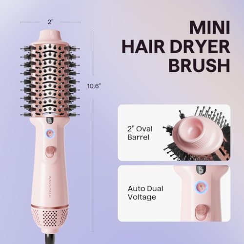 Wavytalk Dual Voltage Hair Dryer Brush for Europe and International Travel, 110V-240V Mini Jet Brush, Ionic Hair Dryer Brush Reduces Damage, Anti-Frizz Straight Hair, Curls and Blowouts, Volumizing