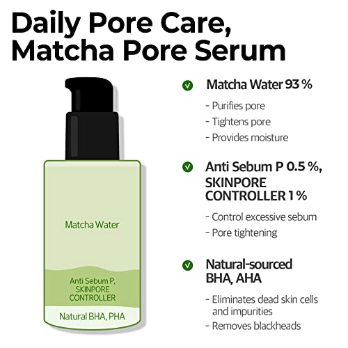 SOME BY MI Super Matcha Pore Tightening Serum - 1.69Oz, 50ml - Made from Match Water for Sensitive Skin - Skin Moisturizing and Purifying Effect - Blackheads, Sebum and Pore Care - Korean Skin Care
