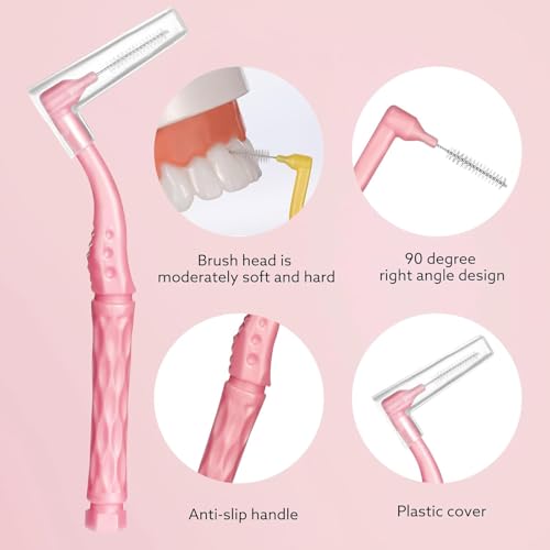 50pcs Interdental Brushes, 5 Sizes Braces Brush Set Soft Dental Brushes with Non-Slip Handle Angled Head Tooth Picks Floss Sticks Dental Floss Brushes for Braces Oral Cleaning