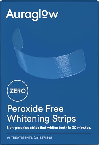 Auraglow Teeth Whitening Strips, Peroxide Free, 14 Treatments, Whitens Teeth Without Sensitivity, Natural Whitening Strips, Removes Years of Stains, Enamel Safe Teeth Whitener, 28 Strips, Mint