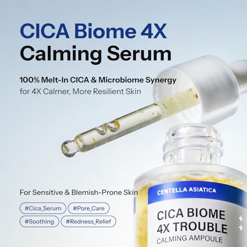 Cica Biome 4X Calming Serum, Centella Asiatica & Niacinamide Facial Serum for Sensitive Skin, Soothing & Pore Care, Korean Skincare (1.01 Fl Oz / 30ml)