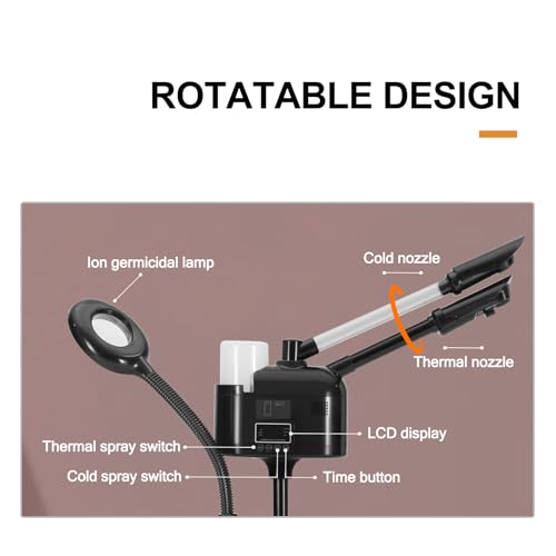 Artist hand Facial Steamer Professional 3 in 1 Hot and Cold Facial Steamer with 5X LED Magnifying Lamp, Esthetician Facel Steamer Fast Heating for Beauty Salon Spa Home Use, Black