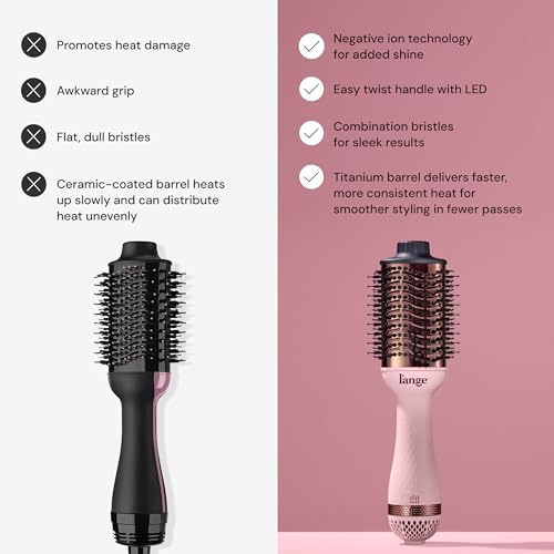 L'ANGE HAIR Le Volume 2-in-1 Titanium Blow Dryer Brush | Hot Air Brush for Hair Drying & Styling | Ionic Oval Barrel for Smooth, Frizz-Free Volume | (Blush – 60mm)