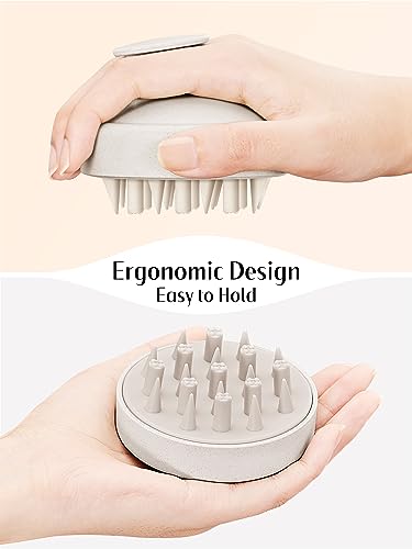 HEETA Hair Scalp Massager for Hair Growth, Shampoo Brush, Scalp Scrubber Exfoliator with Soft Silicone Bristles for Dandruff Removal to Relieve Stress, Wet Dry Use Updated Material, Beige