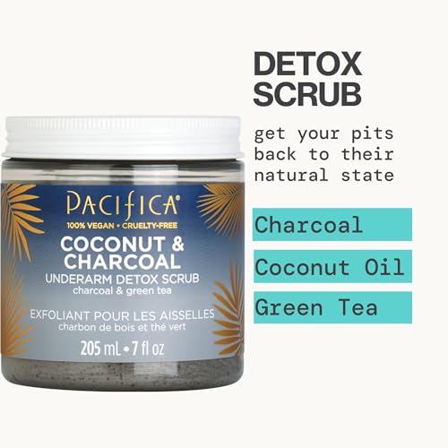 Pacifica Underarm Body Scrub - Armpit Detox Coconut & Charcoal Deodorant– Exfoliating & Nourishing for Natural Deodorant Users – Aluminum-Free & Safe for Sensitive Skin, Vegan & Cruelty-Free, 7 fl oz