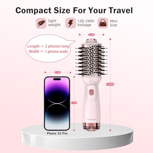 Dual Voltage Travel Hair Dryer Brush Mini Hot Air Brush with European Plug One Step Blow Dryer and Styler Volumizer for Home and Salon Use