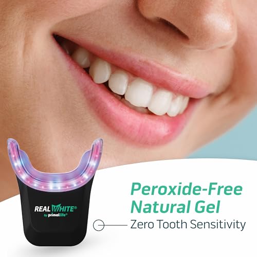 Primal Life Organics V4 Real White Red/Blue LED Light Teeth Whitening System - Includes 20 Treatments