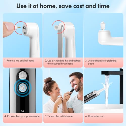 Tooth Polisher, Rechargeable Teeth Polisher for Daily Cleaning, Whitening and Polishing, Electric Dental Teeth Polishing with LED Light, 5 Brush Heads, 5 Speed Modes, Waterproof