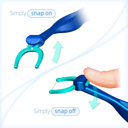 T.Smile NoFuss Dental Flosser Kit, 5-inch Long Handle & Refill Heads, Extra-Strength Floss for Comfortable Clean, Fluoride Free, (1 Blue Handle + 100 Extra-Strength Floss Refills)