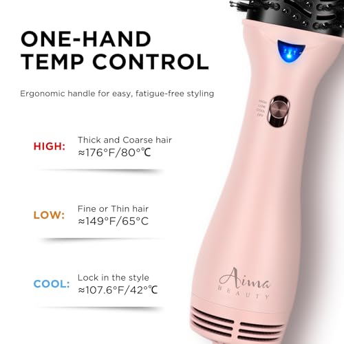 Aima Beauty Blow Dryer Brush - Ionic Ceramic Hot Air Brush for Frizz-Free Straightening & Voluminous Blowout, 2.3‘’/ 60mm Oval Barrel with Nylon Bristles, 360 Surrounded Vent, 3 Heat Settings, Pink
