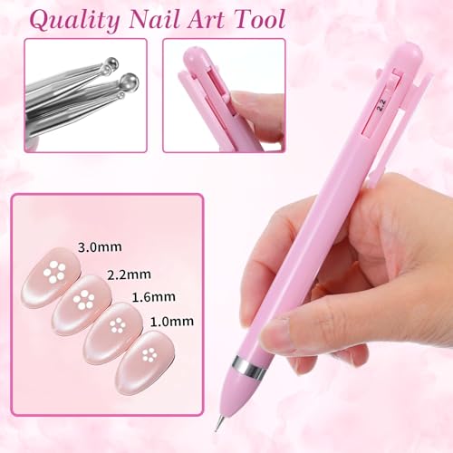 1PCS Nail Dotting Pen, 4-in-1 Ballpoint Design Nail Dotting Tool Pink Nails Art Pens Manicure Art Tools NailArt Kit with Tip Dot Paint for Nails DIY Salon