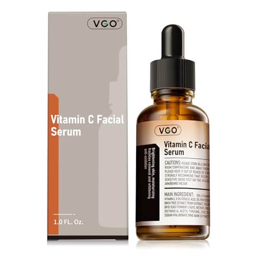VGO Vitamin C Serum for Face, Vit C Anti Aging Serum with Hyaluronic Acid & Vitamina E, Deep Hydration Facial Care for All Skin Types, 1.01oz / 30ml