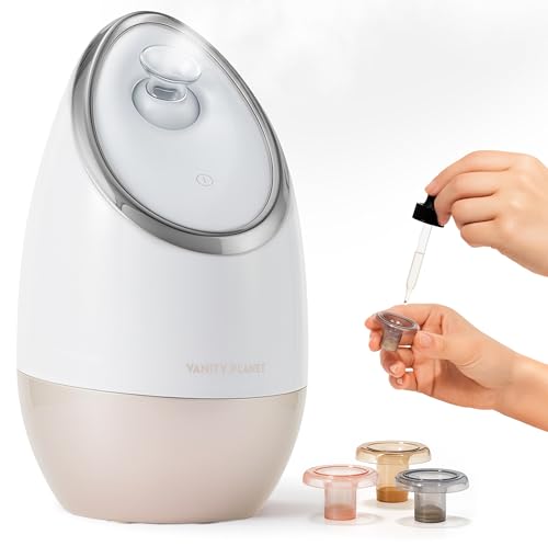 Vanity Planet Aira Ionic Facial Steamer (Beige) - Pore Cleaner That Detoxifies, Cleanses and Moisturizes - Adjustable Nozzle, Water Tank with 3 Essential Oil Baskets