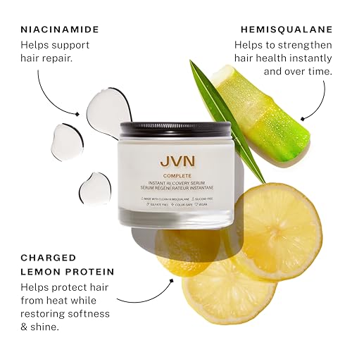 JVN Complete Instant Recovery Hair Serum, 3.4 Fl Oz, Frizz Fighting, Heat Protectant, Hair Smoothing Cream Strengthens & Repairs Damage, Silicone Free