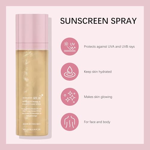 SPF Setting Spray for Face & Body - Sheer Sunscreen Mist SPF 50, Makeup-Friendly Setting Mist with Hydrating Glow, Reef-Safe & Non-Greasy for Beach, Wedding, Daily Wear (2)