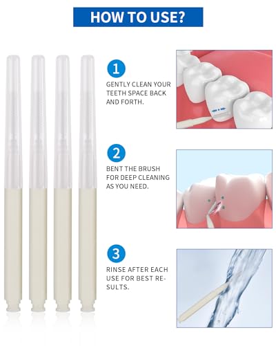 Interdental Brush, 80 PCS Braces Brush Disposable Toothpick Dental Tooth Flossing, Dental Flosser Tooth Cleaning Tools Oral Flossing Head, White Colors