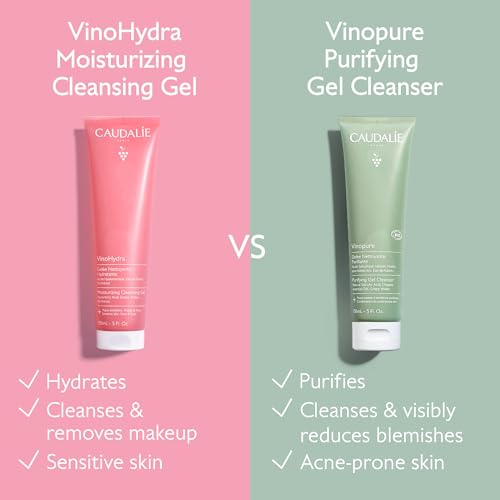 Caudalie VinoHydra Moisturizing Cleansing Gel, Gentle Face Cleanser with Hyaluronic Acid - 150 mL