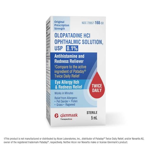 Glenmark Therapeutics Olopatadine Eye Drops for Allergies, Redness Relief, Antihistamine Eye Drops, Allergy Relief from Pet Dander, Pollen, Grass, Ragweed, Works in Minutes, Olopatadine HCl 0.1%, 5ml