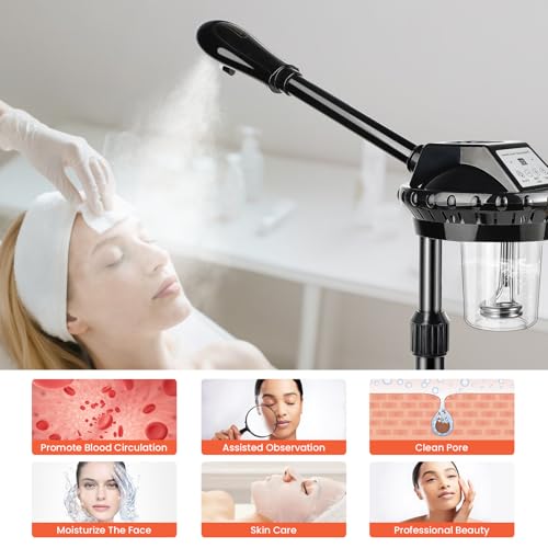 Professional Face Steamer, Adjustable Height and Angle, Facial Steamer Clean Skin Firming Pores and Moisturizing Suitable for a Beauty, Spa, at Home